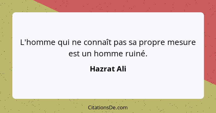 L'homme qui ne connaît pas sa propre mesure est un homme ruiné.... - Hazrat Ali