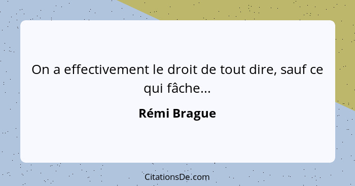 On a effectivement le droit de tout dire, sauf ce qui fâche...... - Rémi Brague