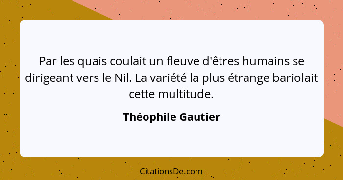 Par les quais coulait un fleuve d'êtres humains se dirigeant vers le Nil. La variété la plus étrange bariolait cette multitude.... - Théophile Gautier