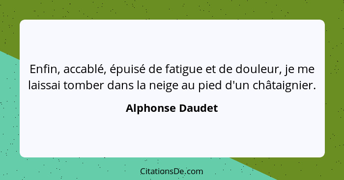 Enfin, accablé, épuisé de fatigue et de douleur, je me laissai tomber dans la neige au pied d'un châtaignier.... - Alphonse Daudet