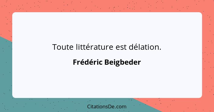 Toute littérature est délation.... - Frédéric Beigbeder