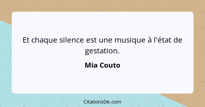 Et chaque silence est une musique à l'état de gestation.... - Mia Couto