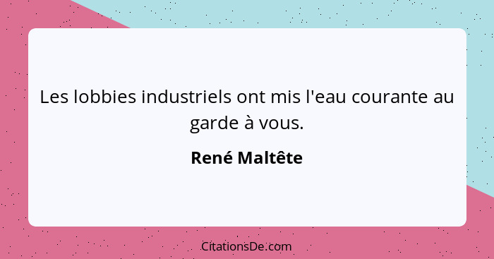 Les lobbies industriels ont mis l'eau courante au garde à vous.... - René Maltête