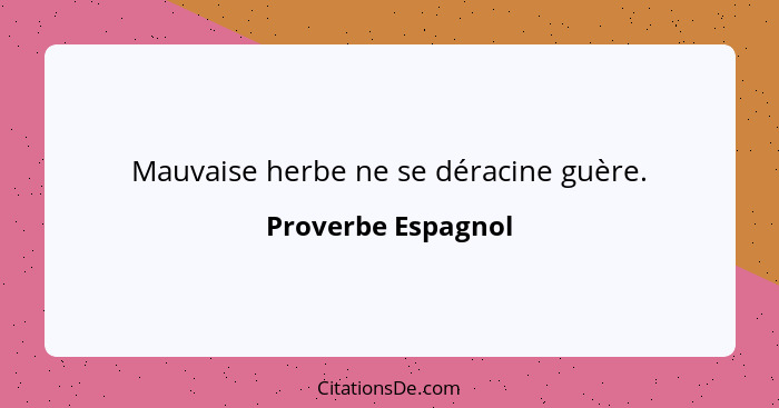 Mauvaise herbe ne se déracine guère.... - Proverbe Espagnol