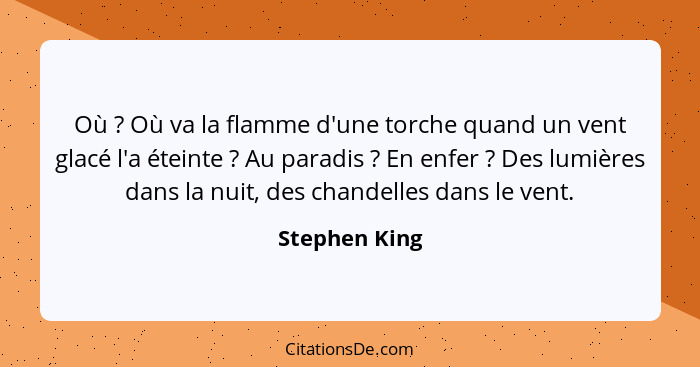 Où ? Où va la flamme d'une torche quand un vent glacé l'a éteinte ? Au paradis ? En enfer ? Des lumières dans la nu... - Stephen King