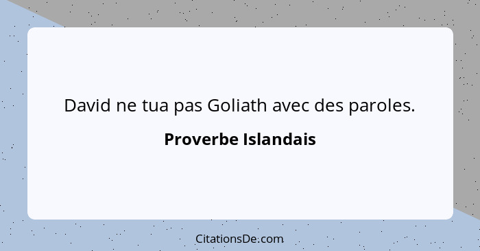 David ne tua pas Goliath avec des paroles.... - Proverbe Islandais