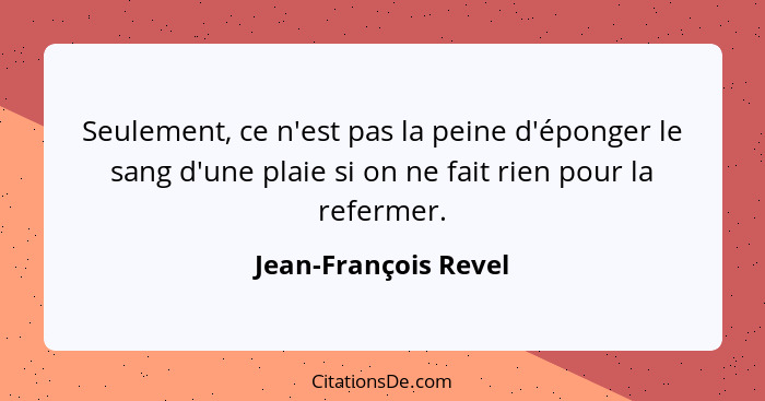 Seulement, ce n'est pas la peine d'éponger le sang d'une plaie si on ne fait rien pour la refermer.... - Jean-François Revel