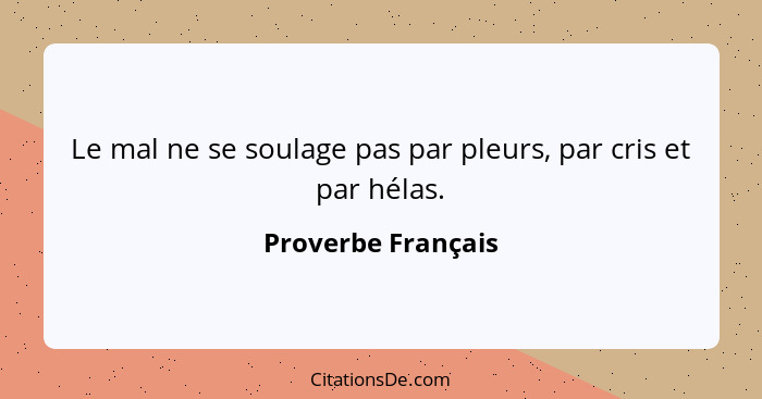 Le mal ne se soulage pas par pleurs, par cris et par hélas.... - Proverbe Français