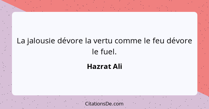 La jalousie dévore la vertu comme le feu dévore le fuel.... - Hazrat Ali