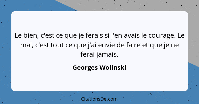 Le bien, c'est ce que je ferais si j'en avais le courage. Le mal, c'est tout ce que j'ai envie de faire et que je ne ferai jamais.... - Georges Wolinski