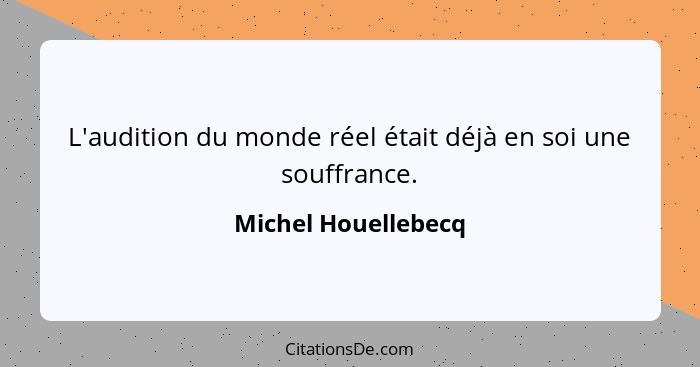 L'audition du monde réel était déjà en soi une souffrance.... - Michel Houellebecq