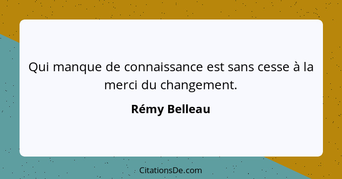 Qui manque de connaissance est sans cesse à la merci du changement.... - Rémy Belleau