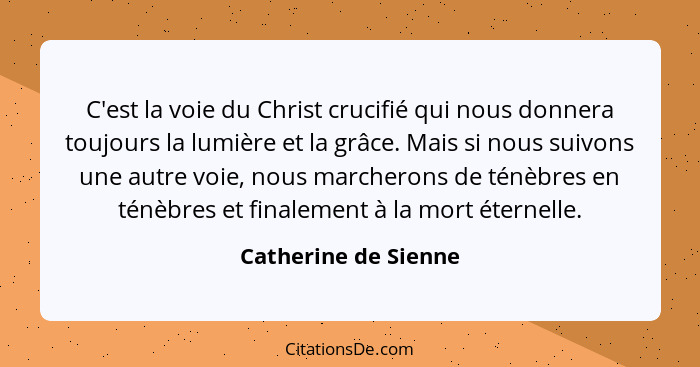 C'est la voie du Christ crucifié qui nous donnera toujours la lumière et la grâce. Mais si nous suivons une autre voie, nous mar... - Catherine de Sienne