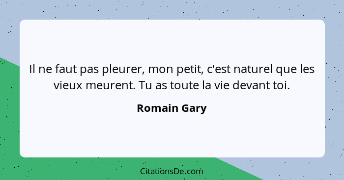 Il ne faut pas pleurer, mon petit, c'est naturel que les vieux meurent. Tu as toute la vie devant toi.... - Romain Gary