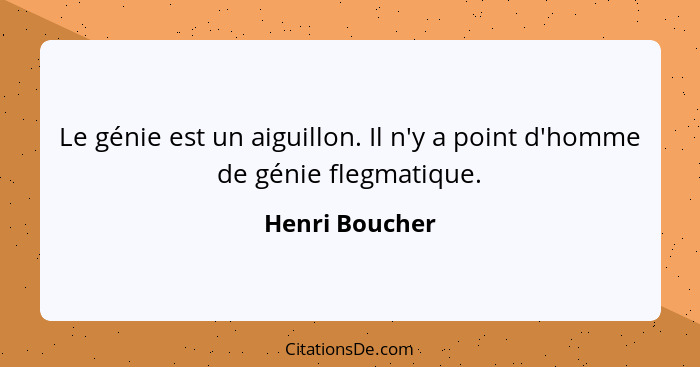 Le génie est un aiguillon. Il n'y a point d'homme de génie flegmatique.... - Henri Boucher