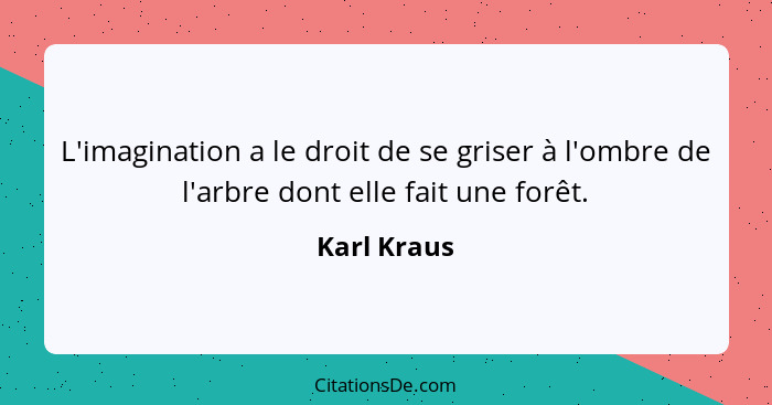 L'imagination a le droit de se griser à l'ombre de l'arbre dont elle fait une forêt.... - Karl Kraus