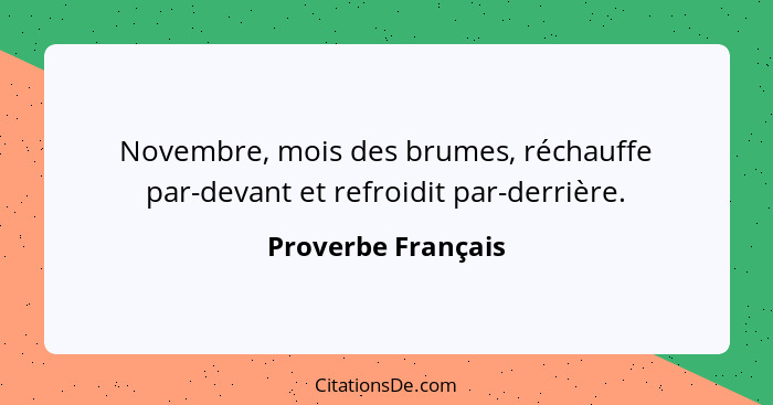 Novembre, mois des brumes, réchauffe par-devant et refroidit par-derrière.... - Proverbe Français