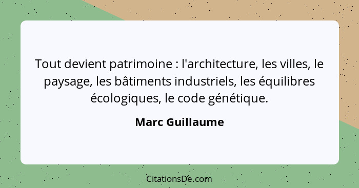 Tout devient patrimoine : l'architecture, les villes, le paysage, les bâtiments industriels, les équilibres écologiques, le code... - Marc Guillaume