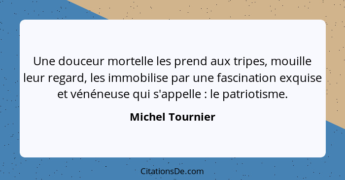 Une douceur mortelle les prend aux tripes, mouille leur regard, les immobilise par une fascination exquise et vénéneuse qui s'appell... - Michel Tournier