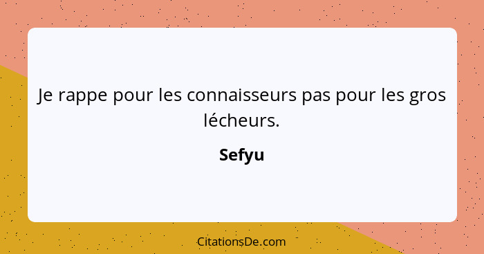 Je rappe pour les connaisseurs pas pour les gros lécheurs.... - Sefyu