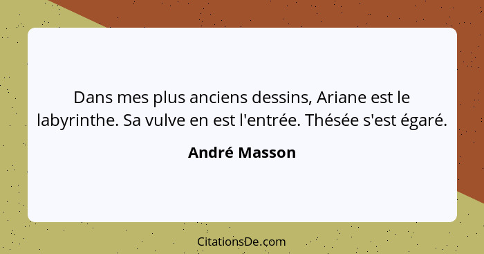 Dans mes plus anciens dessins, Ariane est le labyrinthe. Sa vulve en est l'entrée. Thésée s'est égaré.... - André Masson