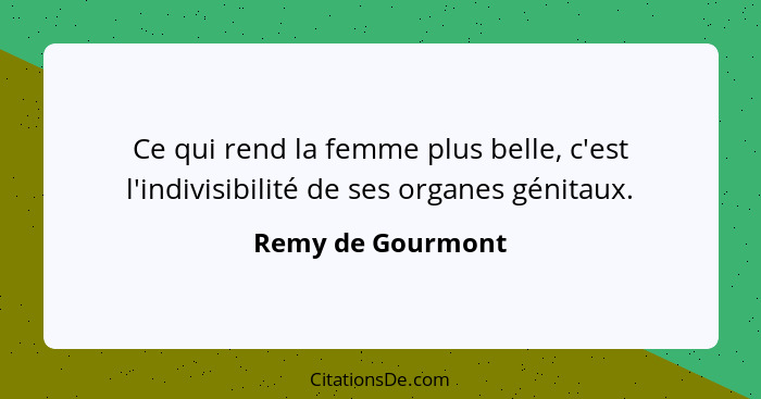 Ce qui rend la femme plus belle, c'est l'indivisibilité de ses organes génitaux.... - Remy de Gourmont