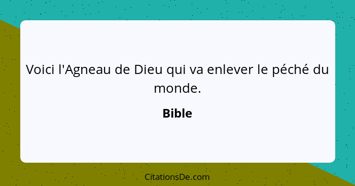 Voici l'Agneau de Dieu qui va enlever le péché du monde.... - Bible