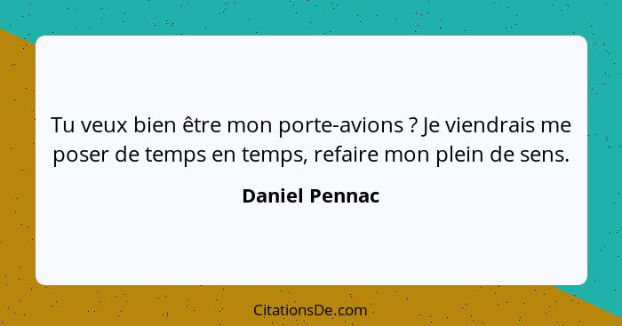 Tu veux bien être mon porte-avions ? Je viendrais me poser de temps en temps, refaire mon plein de sens.... - Daniel Pennac