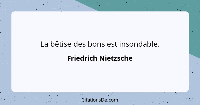 La bêtise des bons est insondable.... - Friedrich Nietzsche