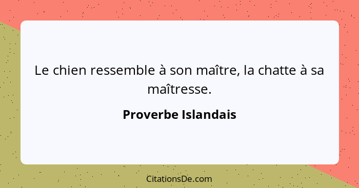 Le chien ressemble à son maître, la chatte à sa maîtresse.... - Proverbe Islandais