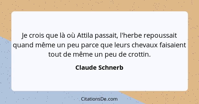 Je crois que là où Attila passait, l'herbe repoussait quand même un peu parce que leurs chevaux faisaient tout de même un peu de crot... - Claude Schnerb