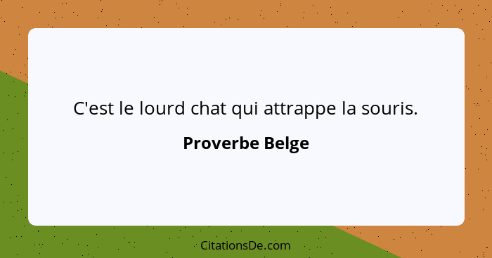 C'est le lourd chat qui attrappe la souris.... - Proverbe Belge