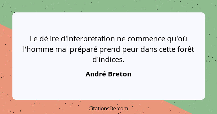 Le délire d'interprétation ne commence qu'où l'homme mal préparé prend peur dans cette forêt d'indices.... - André Breton