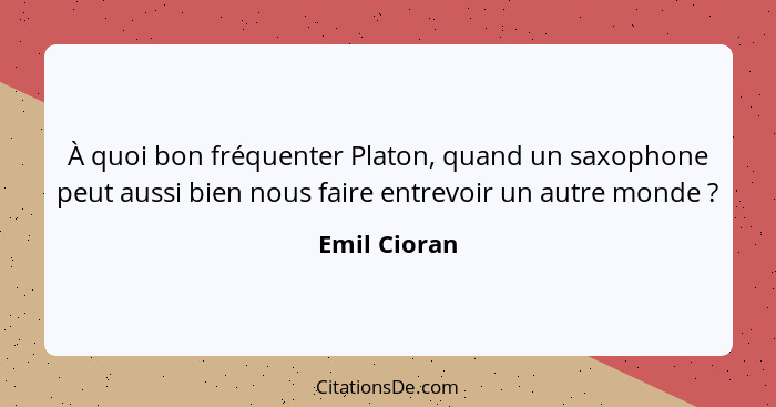 À quoi bon fréquenter Platon, quand un saxophone peut aussi bien nous faire entrevoir un autre monde ?... - Emil Cioran