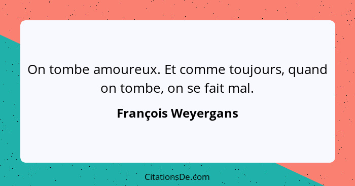 On tombe amoureux. Et comme toujours, quand on tombe, on se fait mal.... - François Weyergans