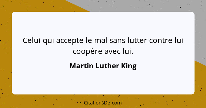 Celui qui accepte le mal sans lutter contre lui coopère avec lui.... - Martin Luther King