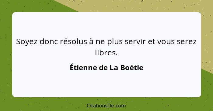 Soyez donc résolus à ne plus servir et vous serez libres.... - Étienne de La Boétie