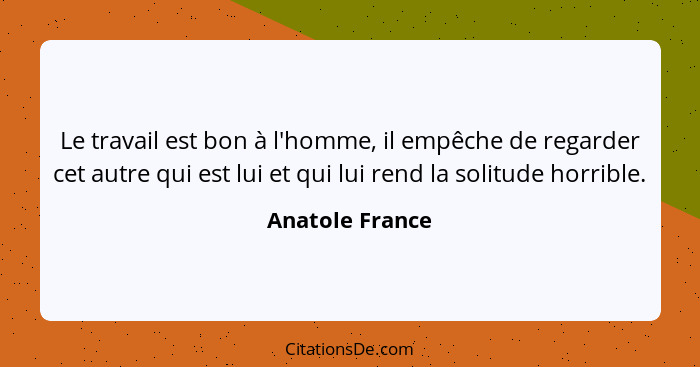 Le travail est bon à l'homme, il empêche de regarder cet autre qui est lui et qui lui rend la solitude horrible.... - Anatole France