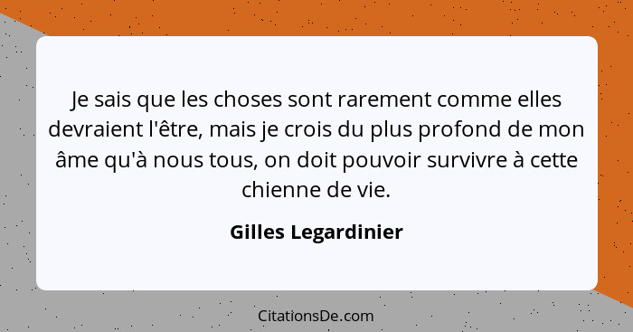 Je sais que les choses sont rarement comme elles devraient l'être, mais je crois du plus profond de mon âme qu'à nous tous, on do... - Gilles Legardinier