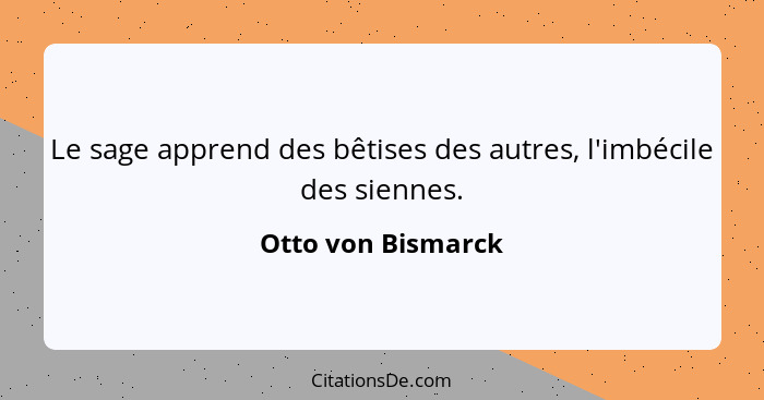 Le sage apprend des bêtises des autres, l'imbécile des siennes.... - Otto von Bismarck