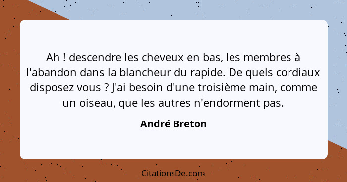 Ah ! descendre les cheveux en bas, les membres à l'abandon dans la blancheur du rapide. De quels cordiaux disposez vous ? J'a... - André Breton