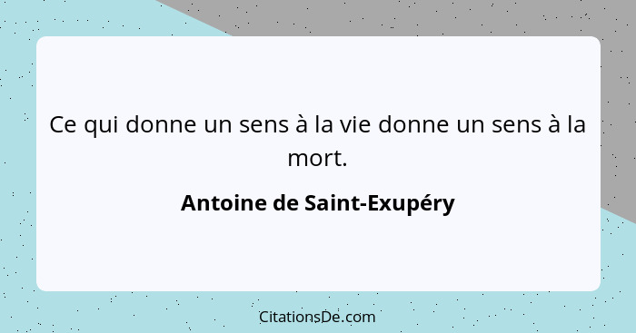 Ce qui donne un sens à la vie donne un sens à la mort.... - Antoine de Saint-Exupéry