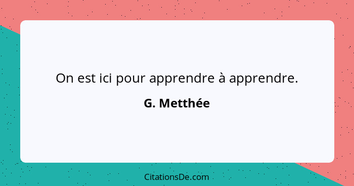 On est ici pour apprendre à apprendre.... - G. Metthée