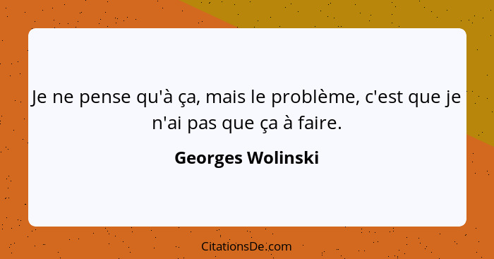 Je ne pense qu'à ça, mais le problème, c'est que je n'ai pas que ça à faire.... - Georges Wolinski