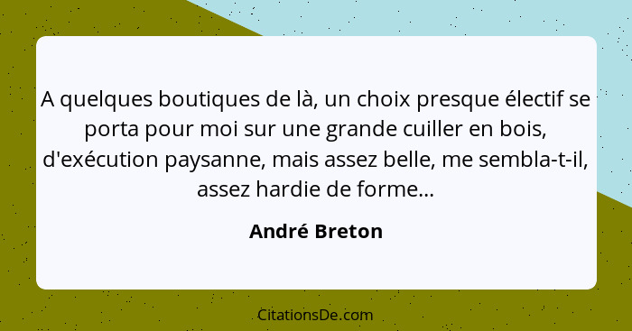 A quelques boutiques de là, un choix presque électif se porta pour moi sur une grande cuiller en bois, d'exécution paysanne, mais assez... - André Breton