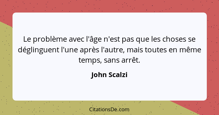 Le problème avec l'âge n'est pas que les choses se déglinguent l'une après l'autre, mais toutes en même temps, sans arrêt.... - John Scalzi
