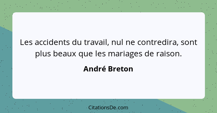 Les accidents du travail, nul ne contredira, sont plus beaux que les mariages de raison.... - André Breton
