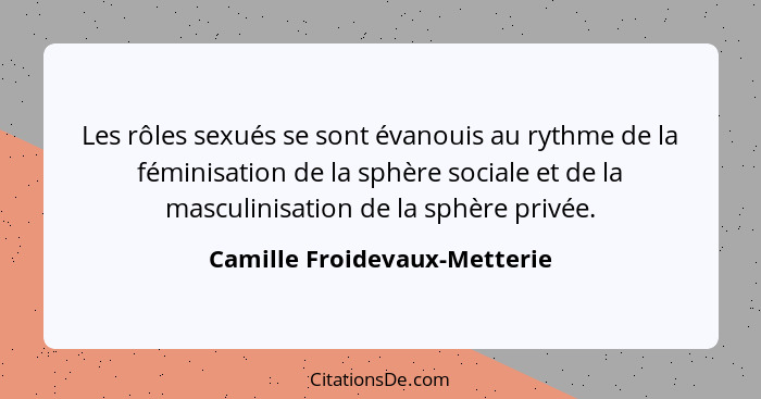 Les rôles sexués se sont évanouis au rythme de la féminisation de la sphère sociale et de la masculinisation de la sphèr... - Camille Froidevaux-Metterie