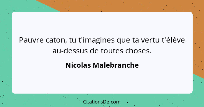 Pauvre caton, tu t'imagines que ta vertu t'élève au-dessus de toutes choses.... - Nicolas Malebranche