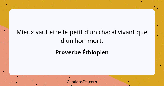 Mieux vaut être le petit d'un chacal vivant que d'un lion mort.... - Proverbe Éthiopien